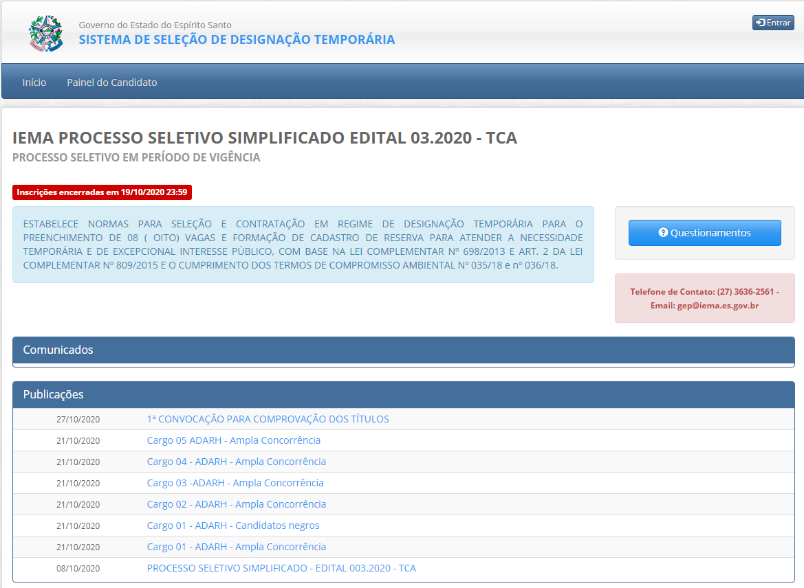 Processo seletivo 003-2020